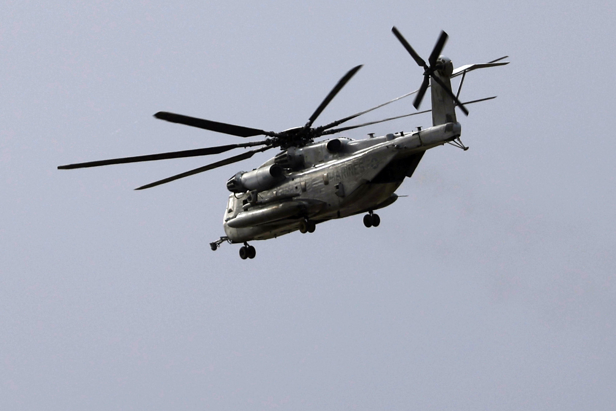 A Marine Corps CH-53E Super Stallion helicopter like the one pictured went missing late Tuesday and was discovered Wednesday in a mountainous area outside San Diego. All five troops aboard have been confirmed dead.