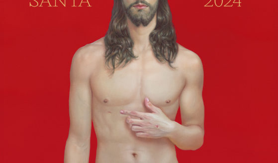 A poster by Seville artist Salustiano Garcia Cruz depicts a young, handsome, fit and fresh-faced Jesus wearing a shroud as loincloth. There is no crown of thorns, no suffering face and just two tiny stab wounds on the hand and ribcage.