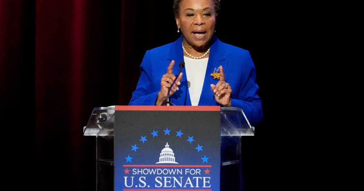 U.S. Rep. Barbara Lee, D-Calif., speaks during a televised debate for candidates in the Senate race to succeed the late California Sen. Dianne Feinstein, Jan. 22, in Los Angeles.