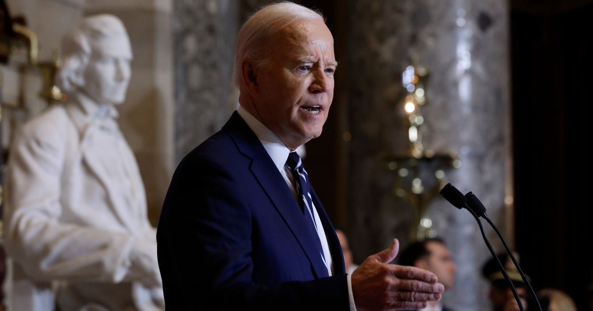 President Joe Biden addresses the annual National Prayer Breakfast in Statuary Hall in the U.S. Capitol in Washington on Thursday.