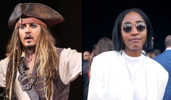 (L) Actor Johnny Depp, dressed as Captain Jack Sparrow, takes part in a presentation at Disney's D23 EXPO 2015 in Anaheim, California. (R) Ayo Edebiri attends the 29th Annual Critics Choice Awards at Barker Hangar on January 14, 2024 in Santa Monica, California.