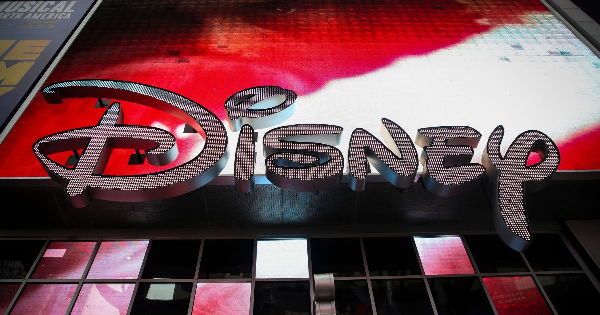 The logo for Disney displayed in Times Square in 2017.