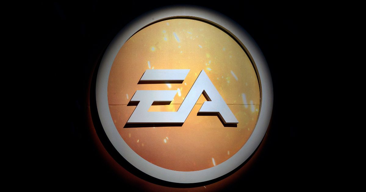 The logo for Electronic Arts (EA) as seen at "Paris Games Week" in 2016.