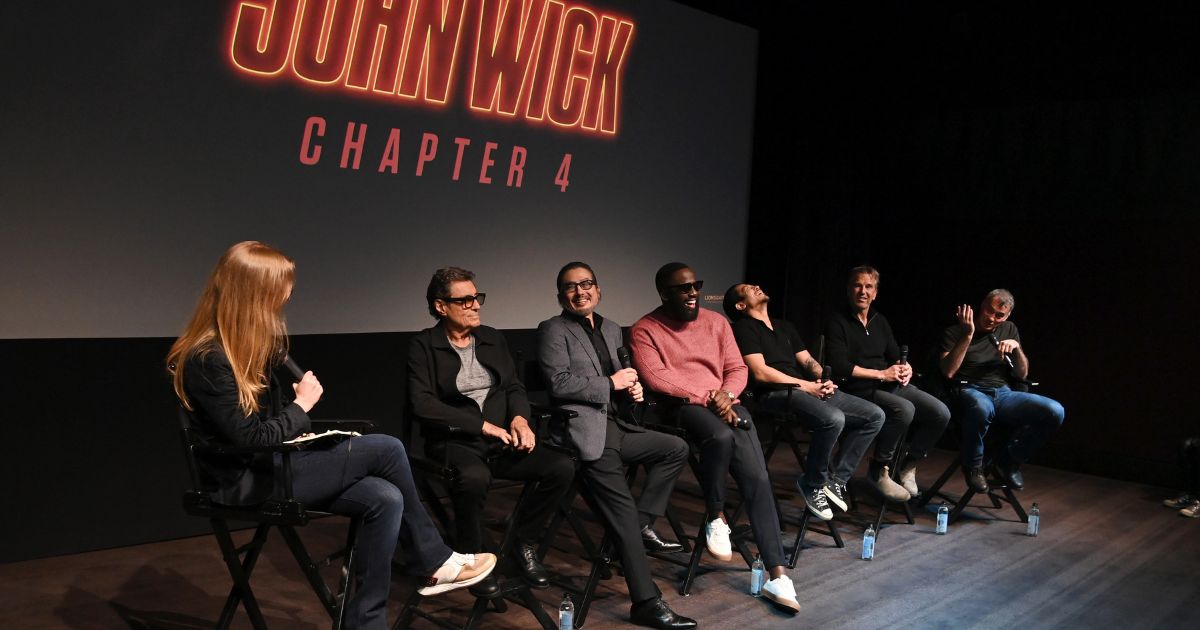 Members of the cast of "John Wick: Chapter 4" laugh during the SAG Nom Com Q&A in West Hollywood, California.