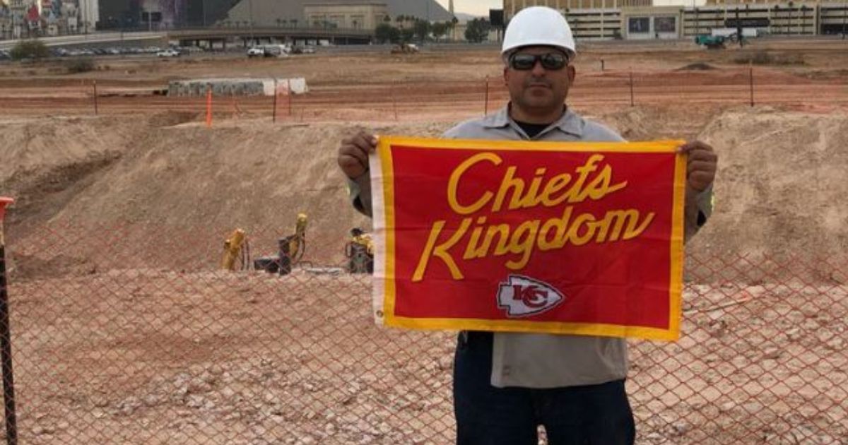 Kansas City Chiefs fan Gerard DeCosta claims to have buried this flag at Allegiant Stadium in Las Vegas in 2017.