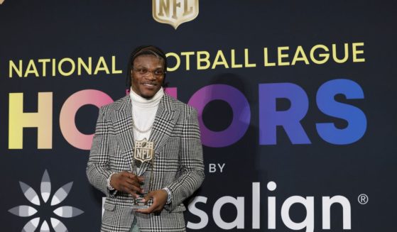 Baltimore Ravens quarterback Lamar Jackson speaks during Thursday's NFL Honors award show in Las Vegas.