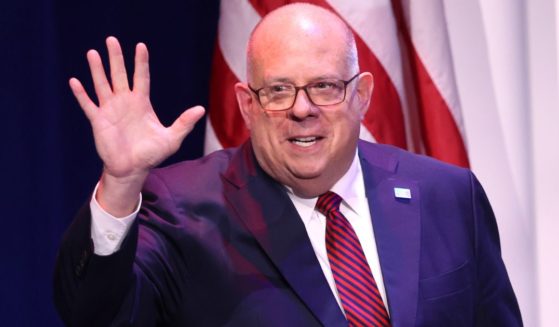 Maryland's then-Gov. Larry Hogan speaks to guests at the Republican Jewish Coalition Annual Leadership Meeting in Las Vegas, Nevada, on Nov. 18, 2022.