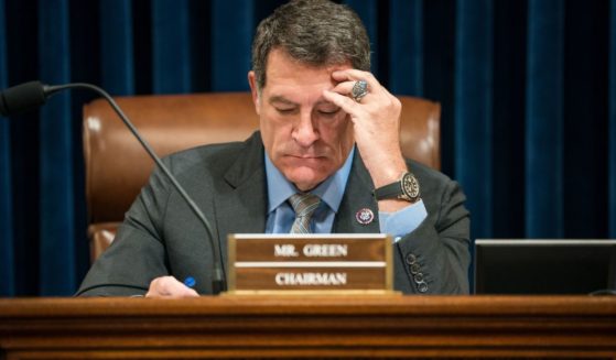 Rep. Mark Green prepares before the start of a House Homeland Security Committee hearing, titled "Havoc in the Heartland: How Secretary Mayorkas' Failed Leadership Has Impacted the States," at the U.S. Capitol in Washington, D.C., on Jan. 10.
