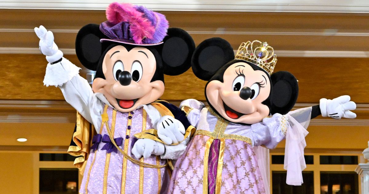 Disney's Mickey Mouse and Minnie Mouse during a performance at the Disneyland Hotel reopening in Disneyland Paris.