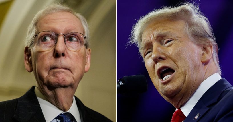 As former President Donald Trump comes closer to securing the Republican nomination, Senate Minority Leader Mitch McConnell, left, may be pressured to endorse Trump.