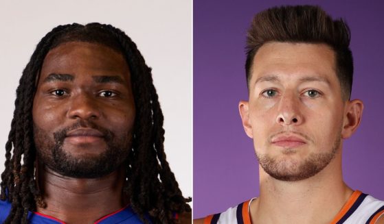 Isaiah Stewart of the NBA's Detroit Pistons, left, was arrested for allegedly assaulting Drew Eubanks of the Phoenix Suns, right.