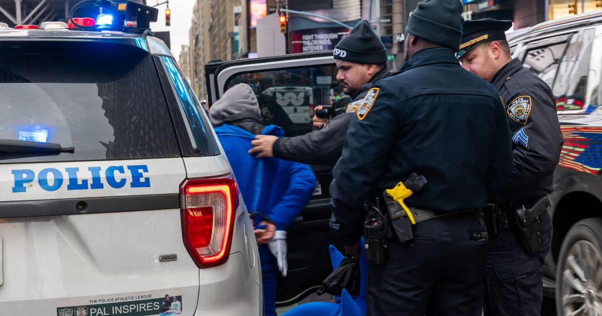 NYPD officers make an arrest in Time Square in New York City on Jan. 31.