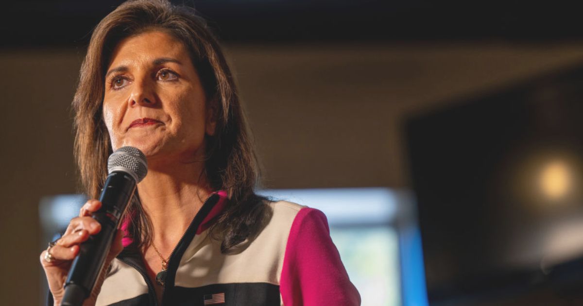 Republican presidential candidate, former UN Ambassador Nikki Haley speaks during a campaign rally Thursday at the Doc's Barbeque and Southern Buffet restaurant, in Columbia, South Carolina.