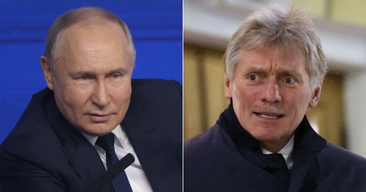 Russian presidential press secretary Dmitry Peskov, right, has confirmed Russian President Vladimir Putin's, left, interview with Tucker Carlson.