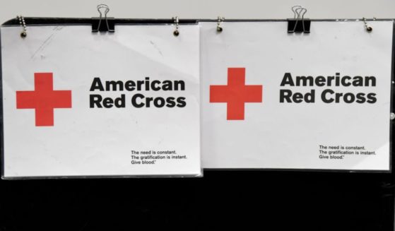Signs are posted at an intake area during an American Red Cross blood drive in Las Vegas, Nevada.