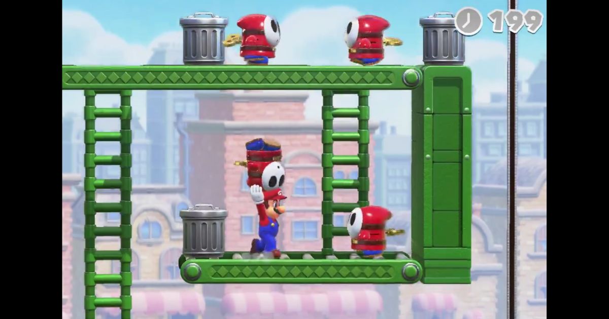 Gameplay from the recently released Nintendo title "Mario vs. Donkey Kong."