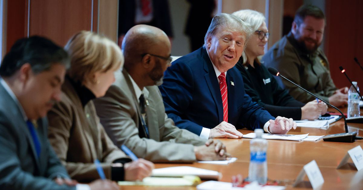Republican presidential candidate and former President Donald Trump meets with leaders of the International Brotherhood of Teamsters at their headquarters in Washington on Jan. 31.