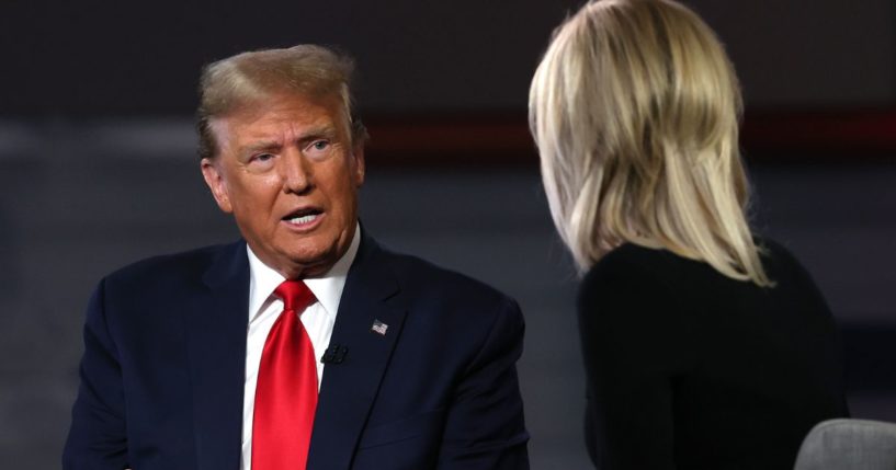 Former President Donald Trump speaks during a town hall on Fox News' "The Ingraham Angle" on Tuesday in Greenville, South Carolina.