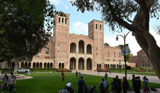 Royce Hall is shown on the campus of University of California at Los Angeles, in Los Angeles, California.