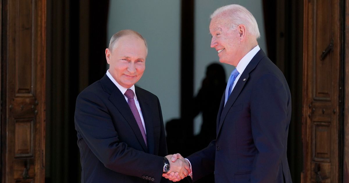 President Joe Biden and Russian President Vladimir Putin shaking hands in Switzerland