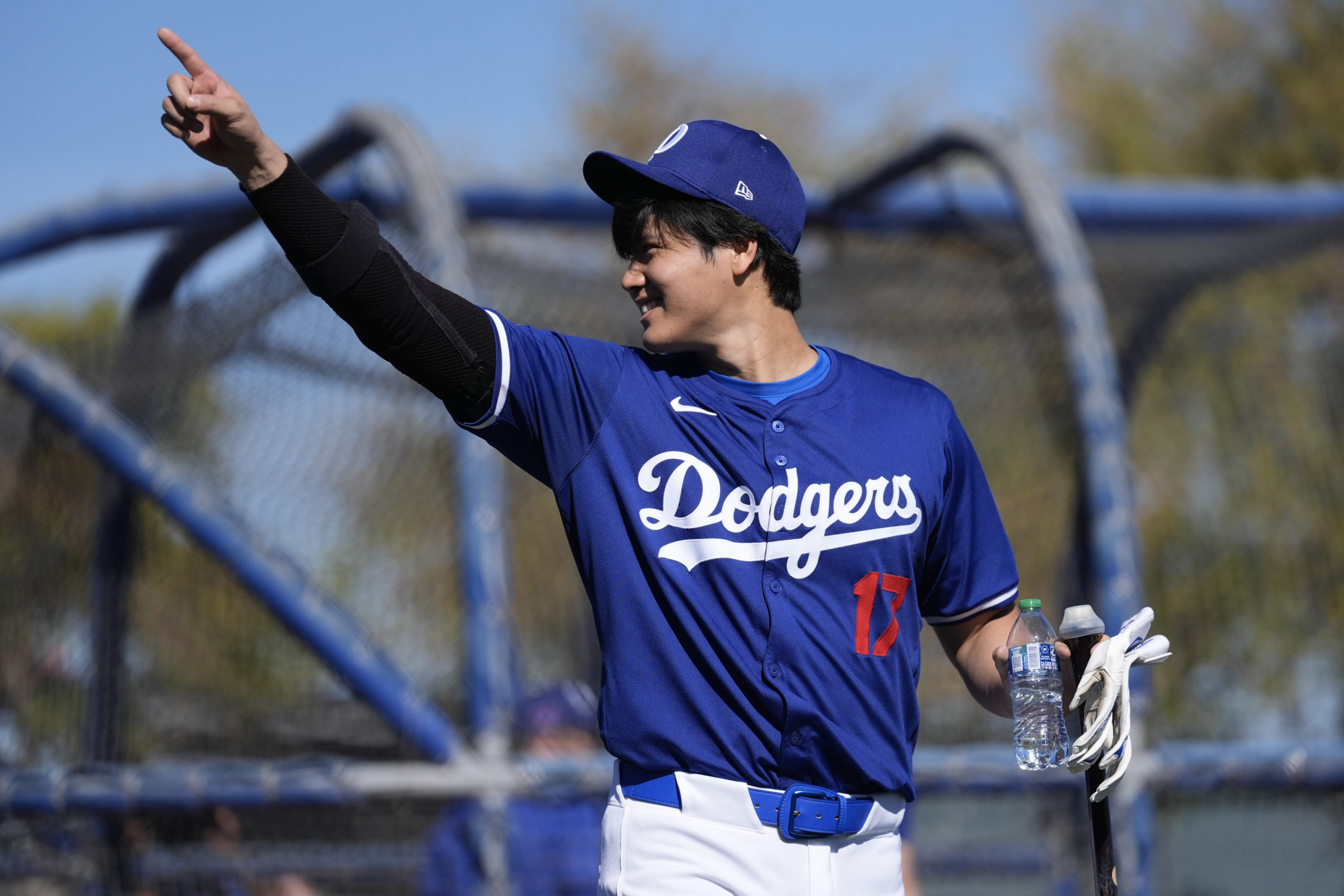 Los Angeles Dodgers designated hitter Shohei Ohtani participates in spring training baseball workouts at Camelback Ranch in Phoenix, Arizona, Feb. 16.