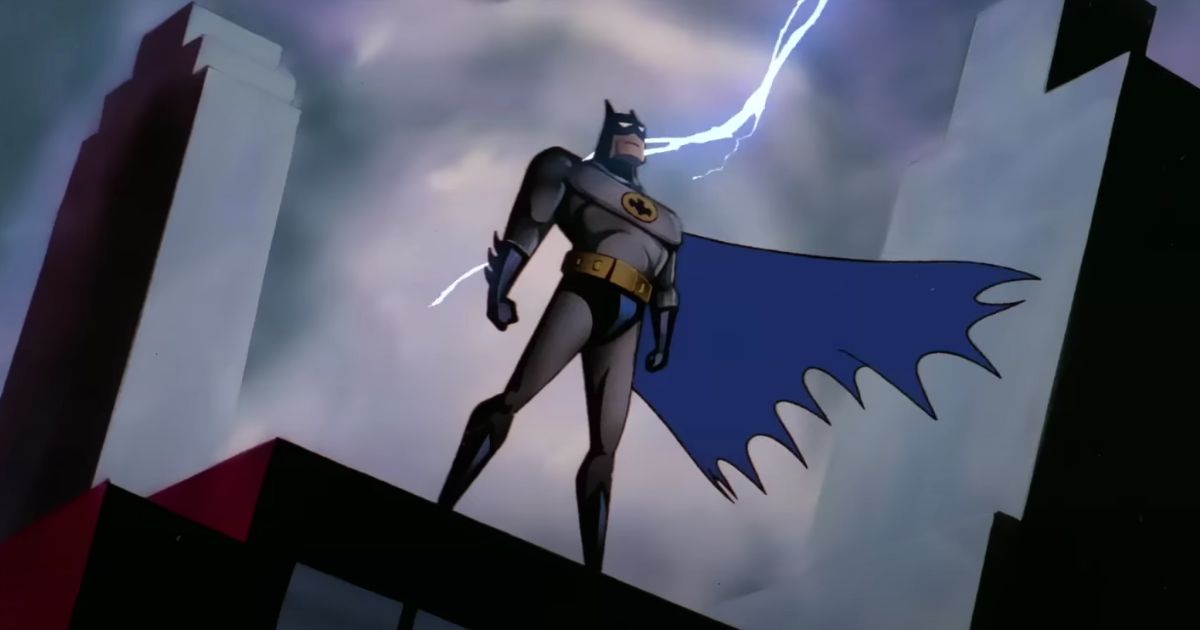 This YouTube screen shot shows an opening scene from the "Bathman: The Animated Series" television show.