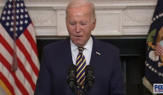 President Joe Biden stumbles over the name of the terrorist group Hamas on Tuesday during a White House news conference.
