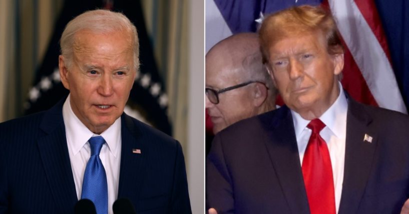 President Joe Biden, left; former President Donald Trump, right.