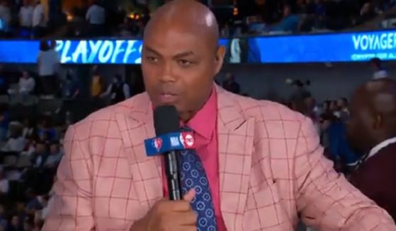 Former NBA star and current basketball analyst Charles Barkley is pictured in a 2022 broadcast.