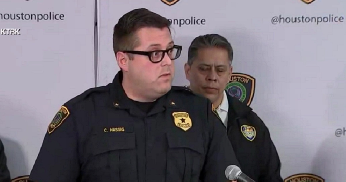 Houston Police Homicide Division Cmdr. Chris Hassig addresses the media on Monday.