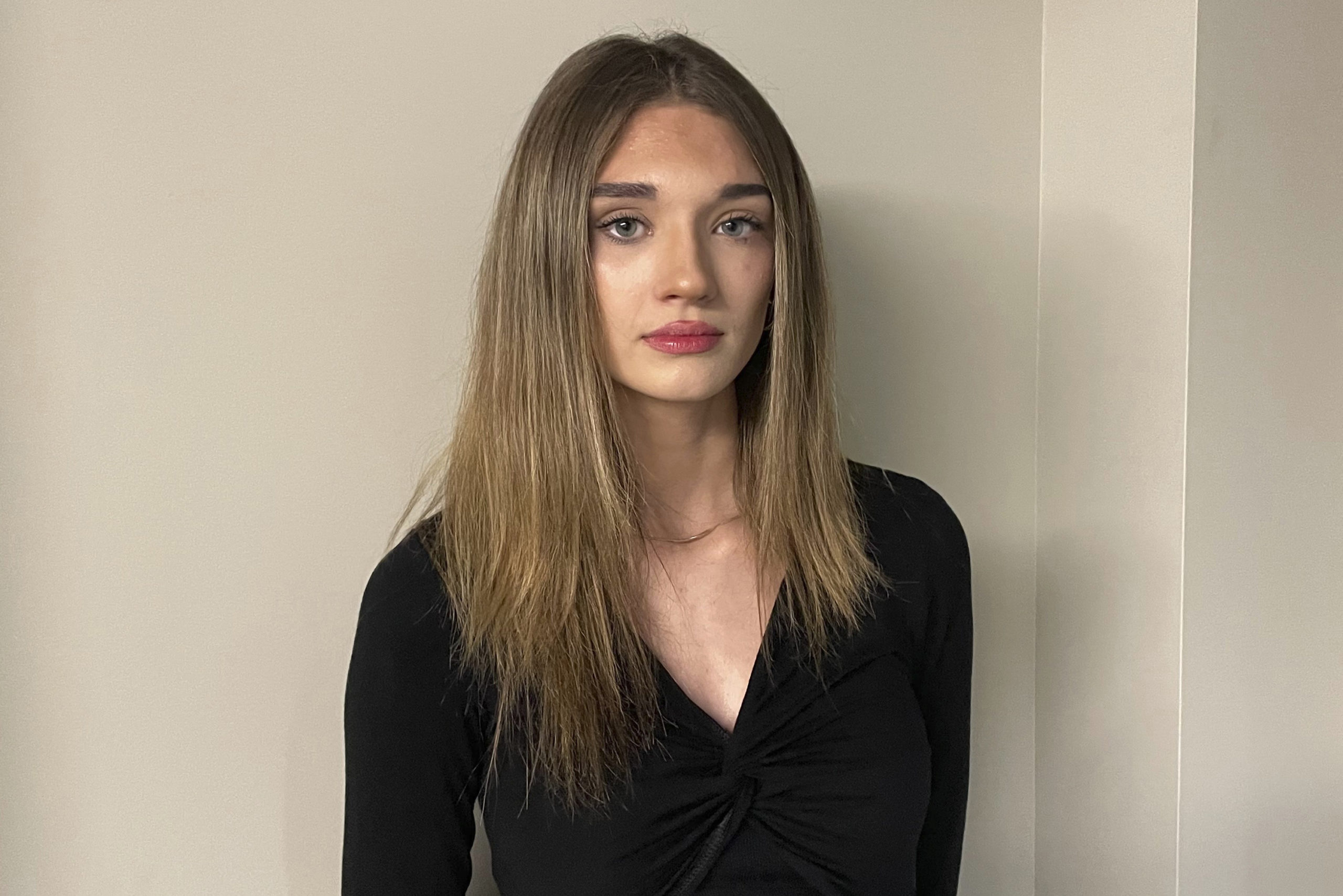 Cameron Vaughan, 18, poses for a photo on Nov. 8, 2023, in Chicago. Vaughan told The Associated Press that she was “completely shocked” when Adams County (Illinois) Judge Robert Adrian threw out the conviction for the man who was found guilty of sexually assaulting her in 2021.