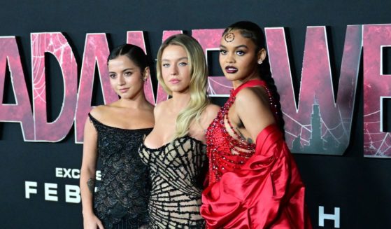 (L-R) Actresses Isabela Merced, Sydney Sweeneyand Celeste O'Connor arrive for the premiere of Sony's "Madame Web" in Los Angeles, California, on February 12, 2024.