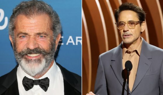 Actor and director Mel Gibson, left; actor Robert Downey Jr., right.