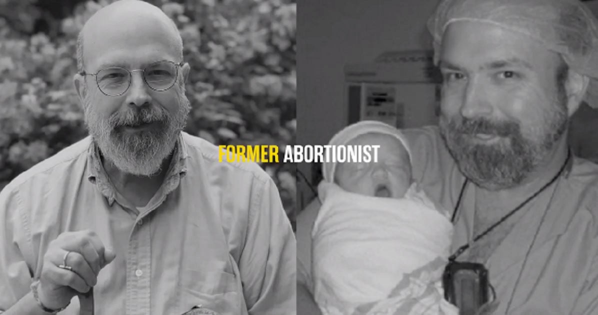 A scene from an ad promoting Christianity shows a former abortionist who has converted.