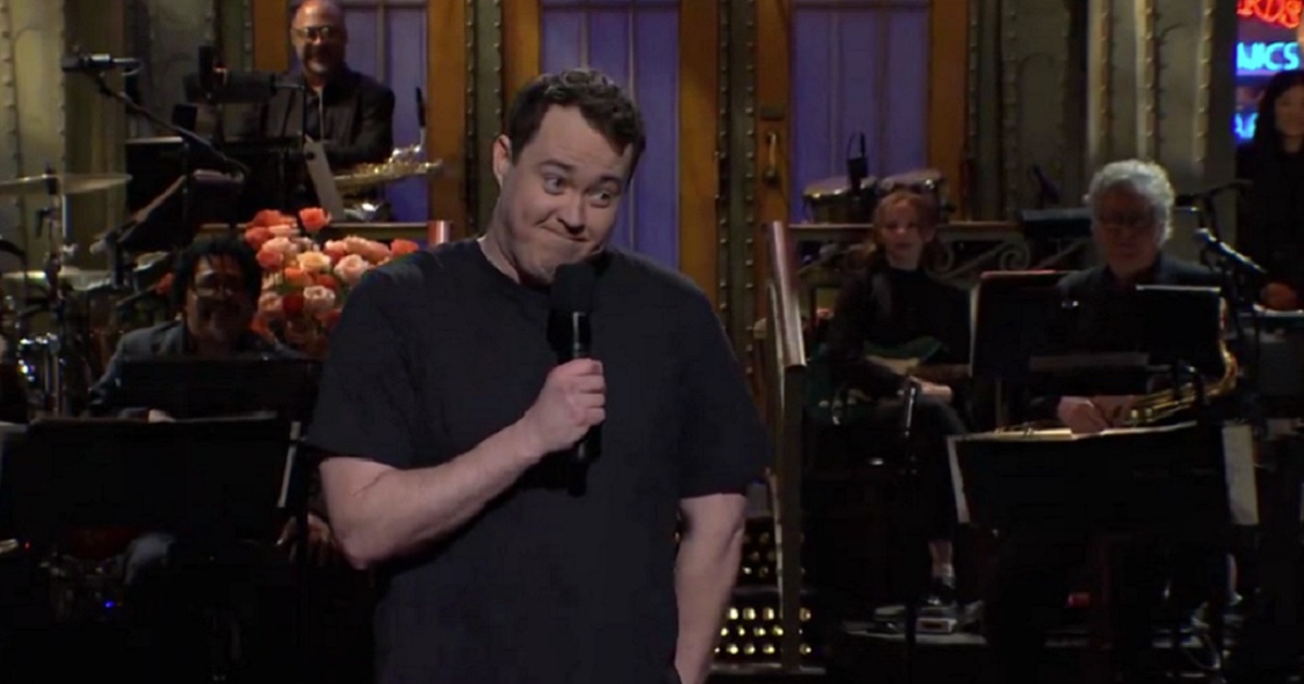 Comedian Shane Gillis is pictured during his monologue Saturday on "Saturday Night Live."