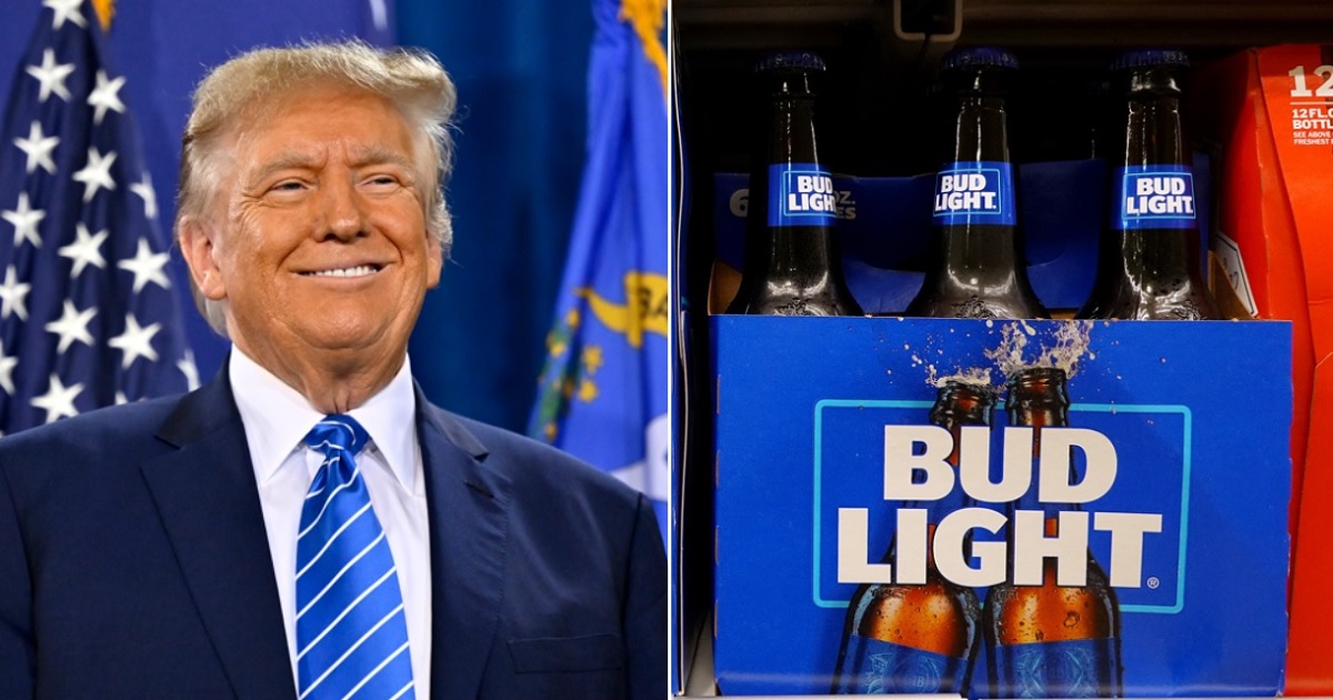 Former President Donald Trump, pictured left in a Jan. 27 file photo from Las Vegas, came out in support on Tuesday of beleaguered beer brand Bud Light.