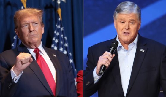 Former President Donald Trump, left; Fox News personality Sean Hannity, right.