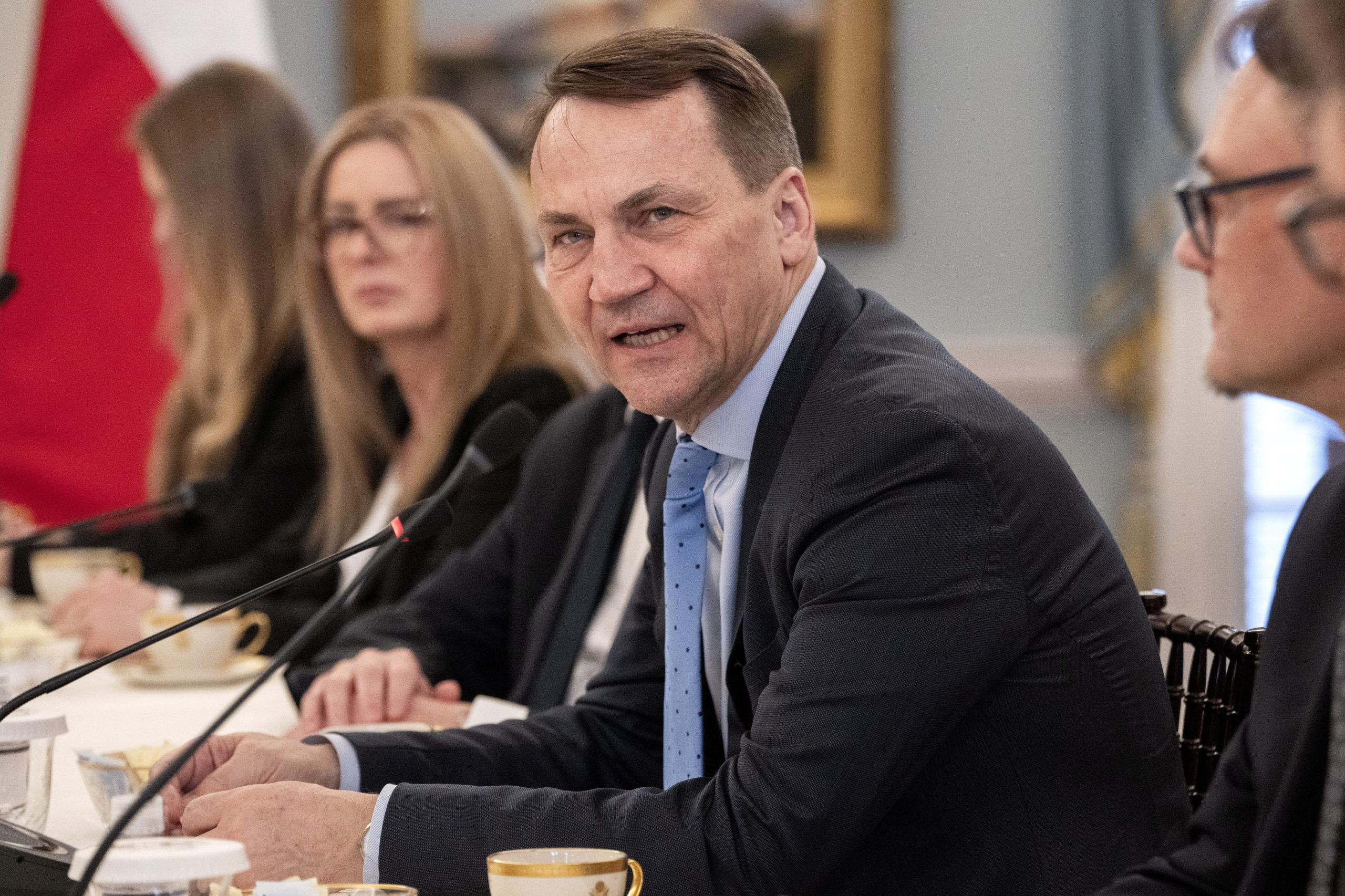 Polish Foreign Minister Radek Sikorski speaks while meeting with U.S. Secretary of State Antony Blinken, not pictured, on Feb. 26 at the State Department in Washington, D.C.