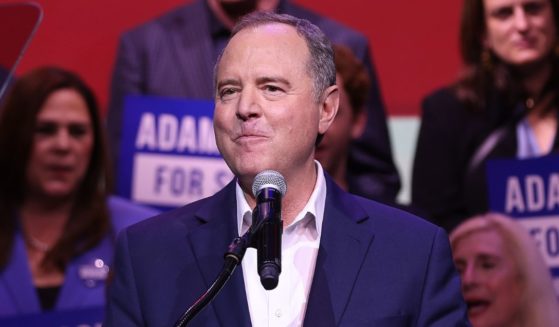 Democratic Senate candidate Rep. Adam Schiff speaks during his primary election night gathering in Los Angeles, California, on Tuesday. Schiff's speech was interrupted by pro-Palestinian protesters, which seemed to rattle of the Senate hopeful.
