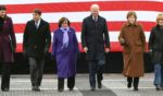 Annie Kuster, Joe Biden and others tour the NH 175 bridge over the Pemigewasset River in Woodstock, New Hampshire