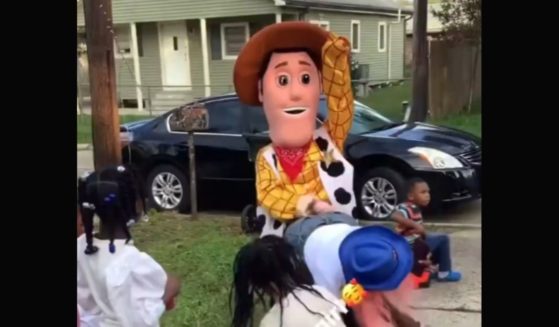 At a New Orleans children’s birthday party, adults began to dance provocatively with costumed mascots of Toy Story‘s Woody and Jesse.