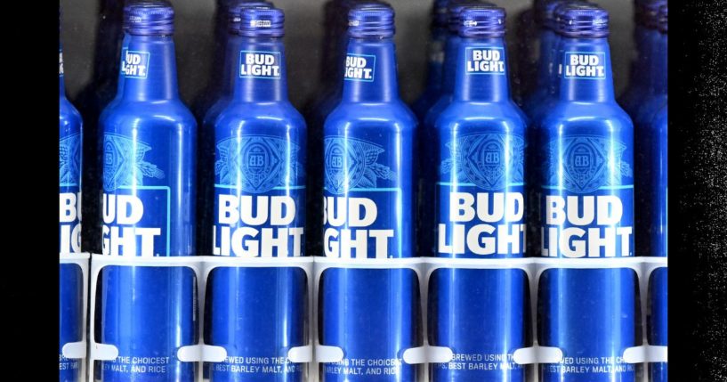 A view of Bud Light bottles in a cooler at the game between the Baltimore Orioles and the Los Angeles Dodgers at Oriole Park at Camden Yards on July 18, 2023, in Baltimore, Maryland.