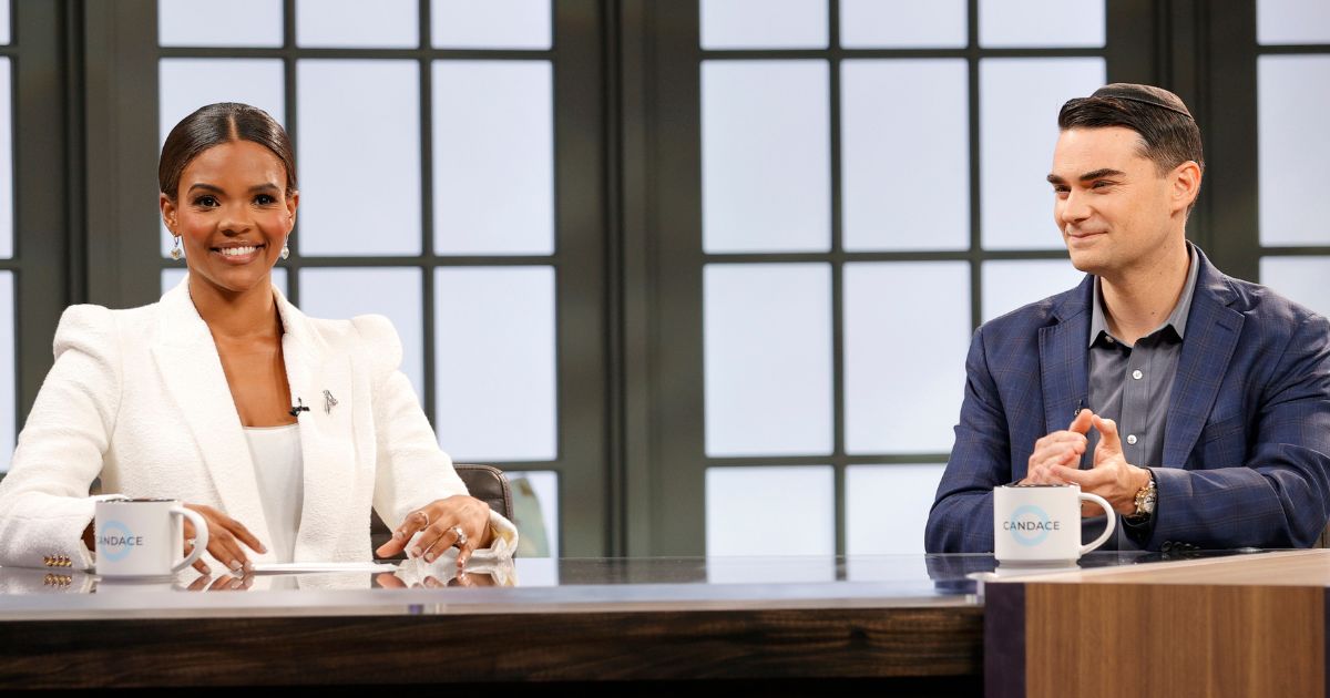 Candace Owens and Ben Shapiro on set during a taping of "Candace"
