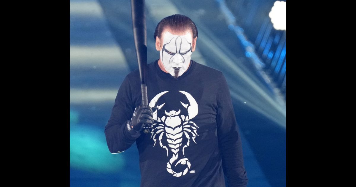 Sting enters the ring at Yokohama Arena in Yakohama, Kanagawa, Japan, in 2023.