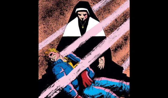 This screen shot shows a pivotal panel from the "Daredevil: Born Again" comic book.