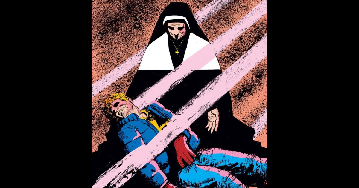 This screen shot shows a pivotal panel from the "Daredevil: Born Again" comic book.