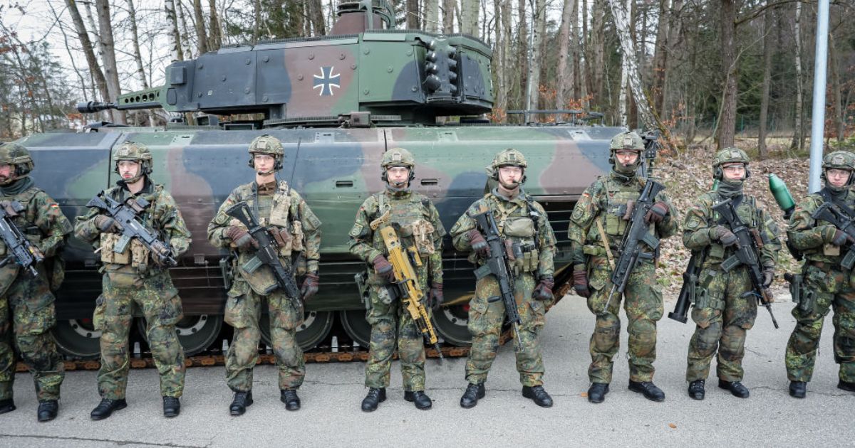 German soldiers are shown in front of a tank on Wednesday in Weiden, Germany.