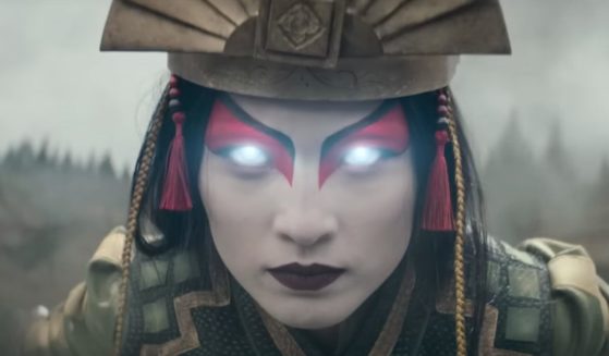 A shot of the character Kyoshi from the Netflix show "Avatar: The Last Airbender."