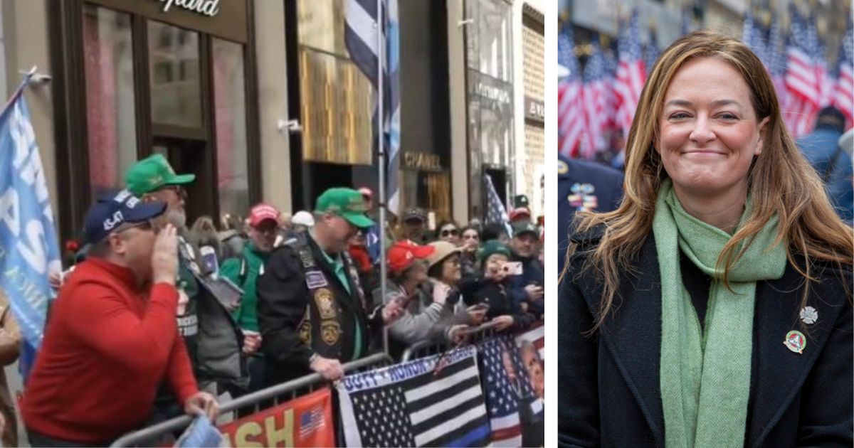New York City Fire Commissioner Laura Kavanagh walked in Saturday's St. Patrick's Day parade in New York. Hecklers booed her and held up disparaging signs as she walked by.