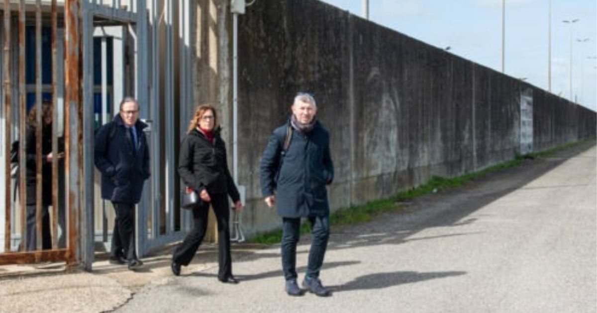 Italian Senators Walter Verini, Ilaria Cucchi and Ivan Scalfarotto exit a migrant repatriation center in Ponte Galeria, in the outskirts of Rome after a surprise visit Wednesday.